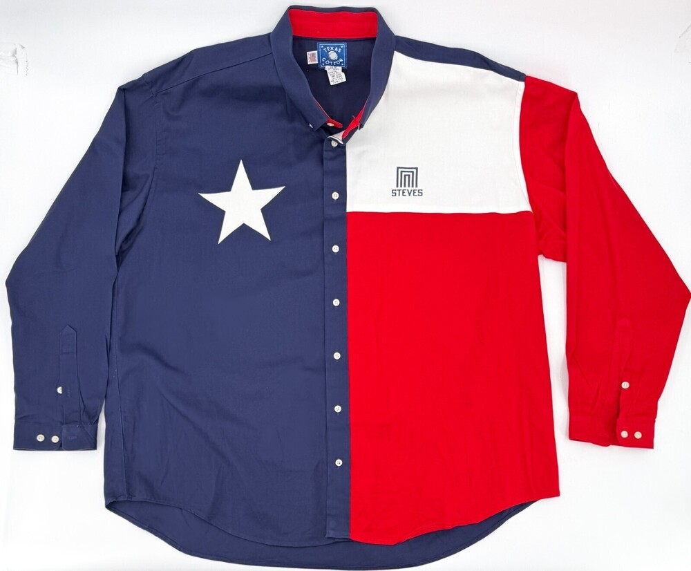 Vintage Texas Cotton Shirt Mens XXLarge Big Man Red White Blue Long Sleeve